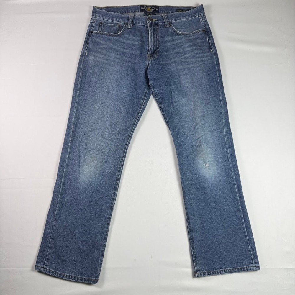 Lucky Brand 221 Original Straight Mens Medium Wash Distressed Jeans 34x30